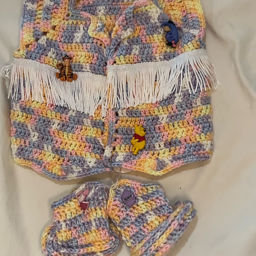 Handmade Multicolor Kids Crochet Vest and Booties Set